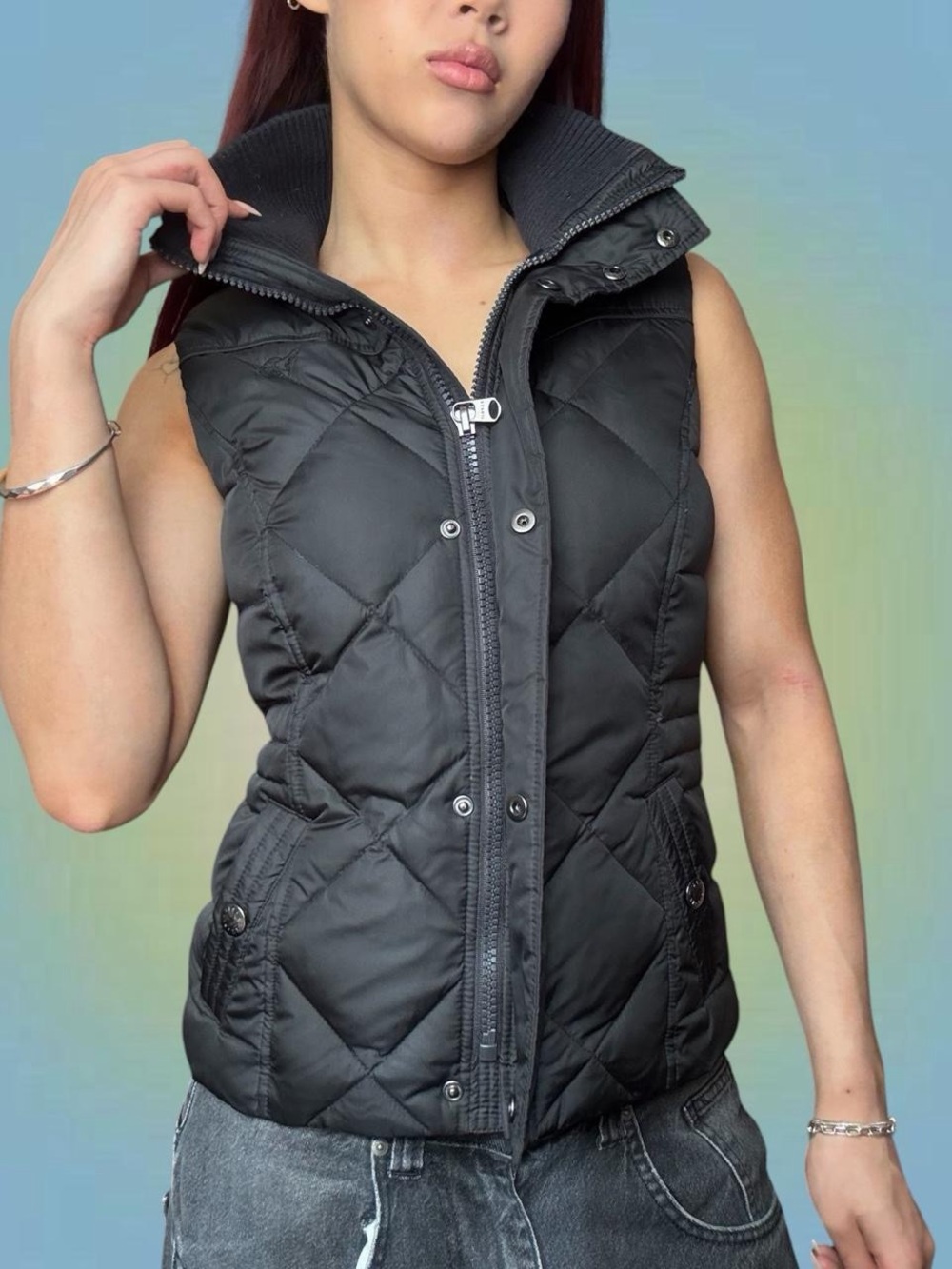 Black Espirit Quilted Sleeveless Puffer Vest
